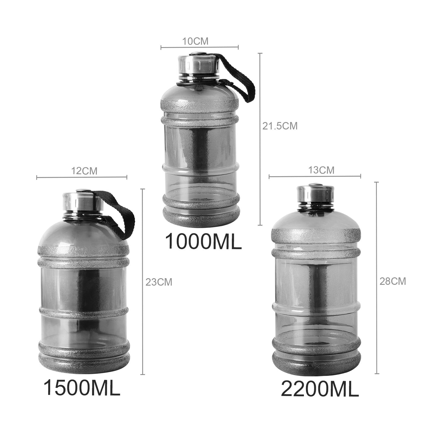 大容量ウォーターボトル1l/1.5l/2.2lシェーカーボトル、ハンドル付きアウトドアフィットネスランニングジムトレーニングプラスチックスポーツボトル